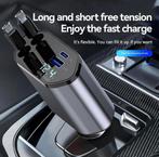 Universele Autolader met Intrekbare Kabels – 2x USB, 120W, L, Telecommunicatie, Autoladers, Ophalen of Verzenden, Nieuw