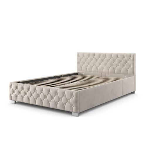 Gestoffeerd Bed Nizza - 140 x 200 cm - Beige - LED Licht, Huis en Inrichting, Slaapkamer | Bedden, 140 cm, 200 cm, Beige, Twijfelaar