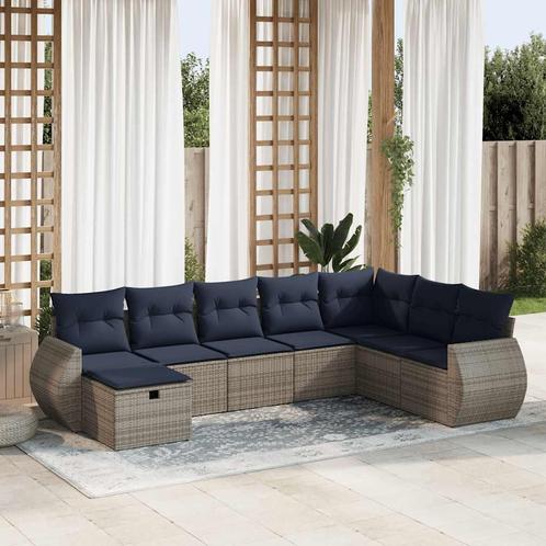 vidaXL 8-delige Loungeset met kussens poly rattan grijs, Tuin en Terras, Tuinsets en Loungesets, Loungeset, Nieuw, 8 zitplaatsen