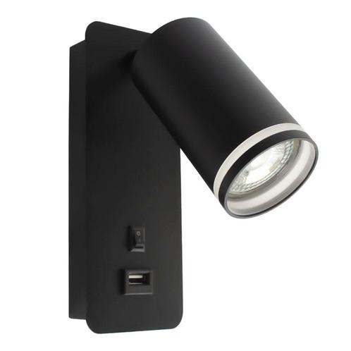LED wandlamp - Bedlamp met USB-poort | GU10 fitting | zwart, Huis en Inrichting, Lampen | Wandlampen, Ophalen of Verzenden