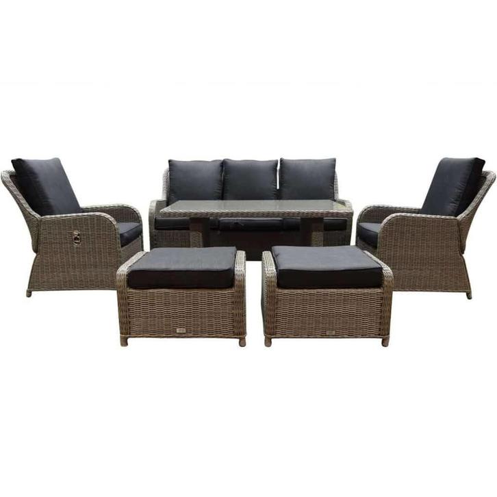 Bilbao stoel-bank dining loungeset verstelbaar 6-delig grijs, Tuin en Terras, Tuinsets en Loungesets, Nieuw, Wicker, Ophalen of Verzenden