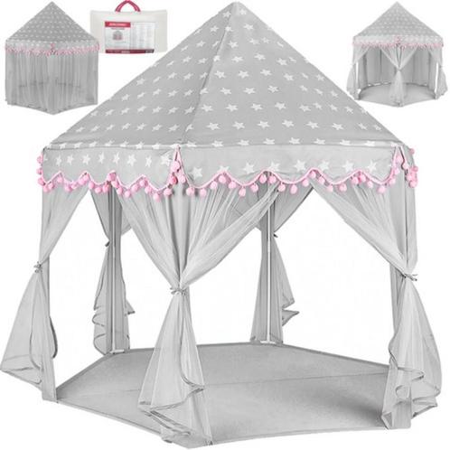 Kruzzel Grote Kindertent Grijs/Roze met Sterrenmotief, Caravans en Kamperen, Tenten, Nieuw, Ophalen of Verzenden