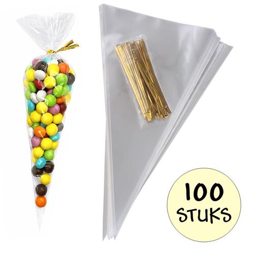 Fako Bijoux® - 100x Cellofaan Puntzakken 25x13cm - Puntzak, Diversen, Cadeauverpakkingen, Verzenden