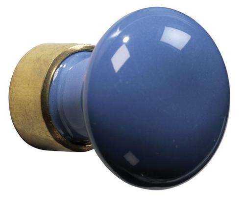 Meubelknop Paddenstoel porselein 30mm messing ongelakt/blauw, Doe-het-zelf en Verbouw, Hang- en Sluitwerk, Verzenden