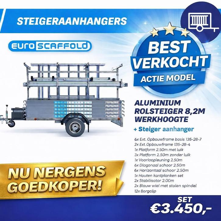 NR1 Rolsteiger bestellen euroscaffold 135x250x8.2m BEZORGD, Doe-het-zelf en Verbouw, Steigers, 5 meter of hoger, Nieuw, Rolsteiger of Kamersteiger