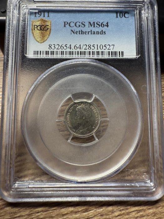 Nederland. Wilhelmina. 10 Cents 1911, Postzegels en Munten, Munten | Nederland