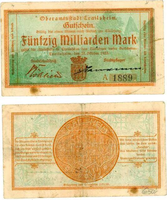 Duitsland 50 Milliarden Mark Crailsheim 1923 Notgeld grue..., Postzegels en Munten, Munten | Nederland, Verzenden