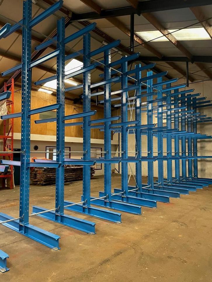 Draagarmstelling dubbel 5,5 m hoog en 1,2 m diep met 6 niv., Zakelijke goederen, Kantoor en Winkelinrichting | Magazijn, Stelling en Opslag