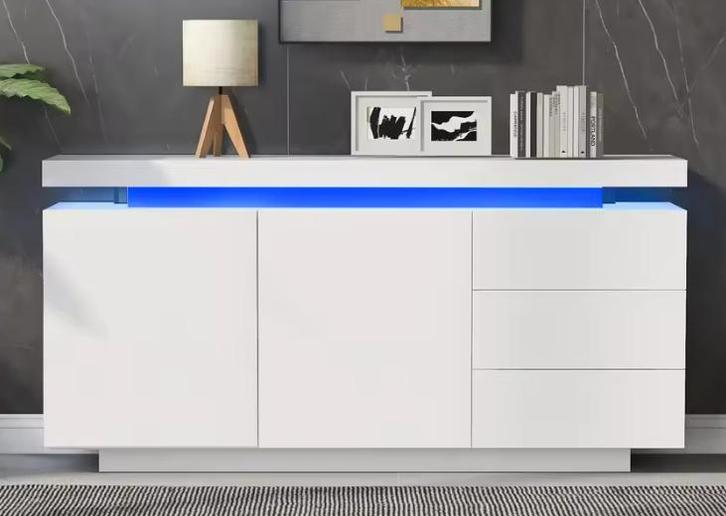Hoogglans Dressoir 140 cm met LED-Verlichting & Lades, Huis en Inrichting, Keuken | Keukenelementen, Nieuw, Verzenden