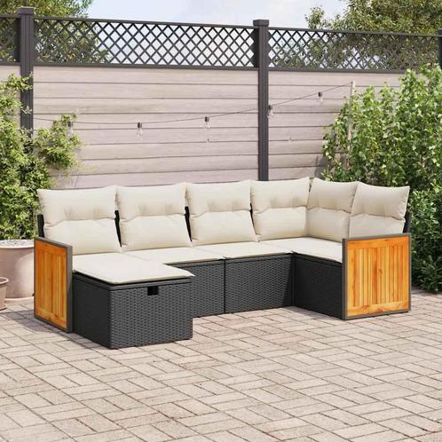 vidaXL 6-delige Loungeset met kussens poly rattan zwart, Tuin en Terras, Tuinsets en Loungesets, Loungeset, Nieuw, 6 zitplaatsen