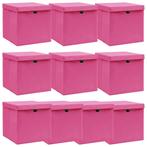 vidaXL Opbergboxen met deksel 10 st 32x32x32 cm stof roze, Huis en Inrichting, Woonaccessoires | Kisten, Verzenden, Nieuw