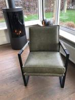 Leren fauteuil met stalen frame - groen leer - Echt leer, In, Huis en Inrichting, Fauteuils, Nieuw, Ophalen of Verzenden, Industrieel