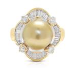 Ring - 18 karaat Geel goud - 0.60ct. tw. Parel - Diamant, Nieuw