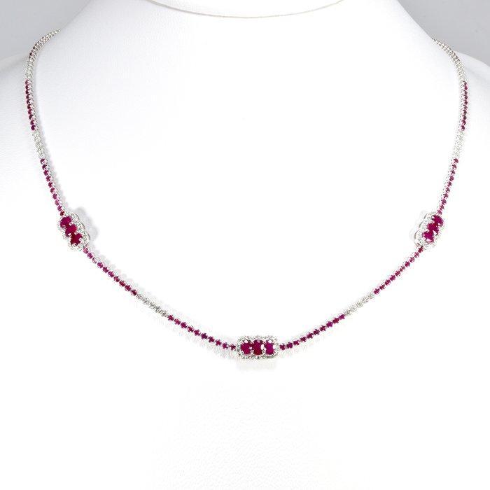 Ketting met hanger - 18 karaat Witgoud - 7.95ct. tw. Robijn, Sieraden, Tassen en Uiterlijk, Antieke sieraden