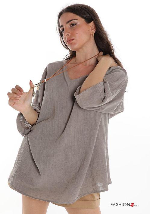 Katoen luchtige top in MODDER BRUIN kleur met 7/8 mouwen en, Kleding | Dames, T-shirts