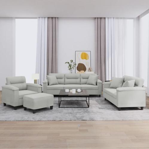 vidaXL 4-delige Loungeset met kussens microvezelstof, Huis en Inrichting, Banken | Bankstellen, Nieuw, Stof, Vierpersoons of meer
