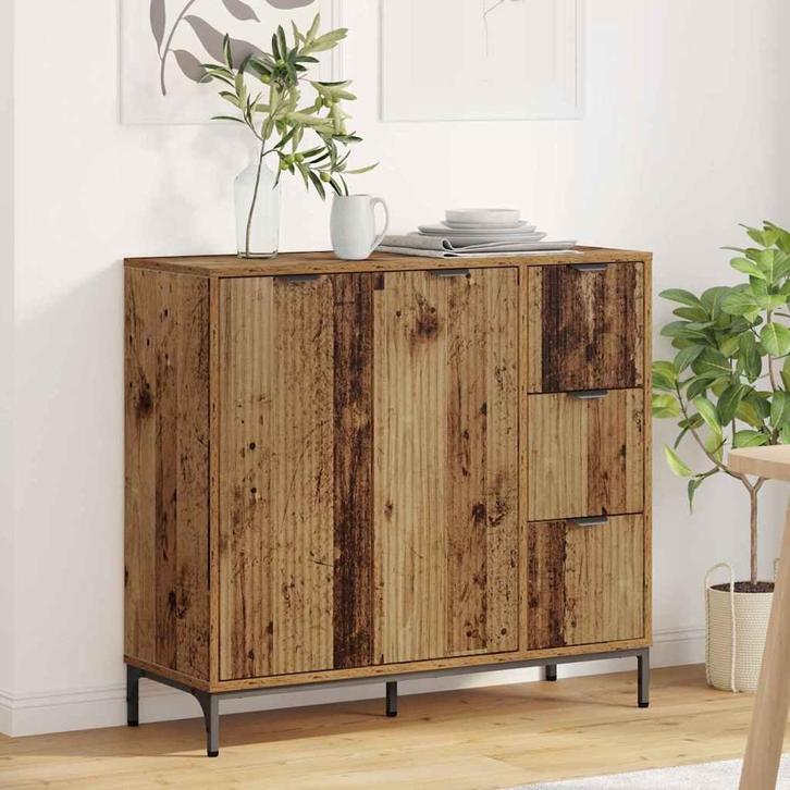 vidaXL Dressoir met lade Oud hout 89,5 x 33 x 82 cm Bewerkt, Huis en Inrichting, Kasten | Dressoirs, Nieuw, Minder dan 50 cm, Overige houtsoorten
