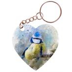 Sleutelhanger hartje 5x5cm - Pimpelmees Aquarel NIEUW, Verzamelen, Ophalen of Verzenden, Nieuw