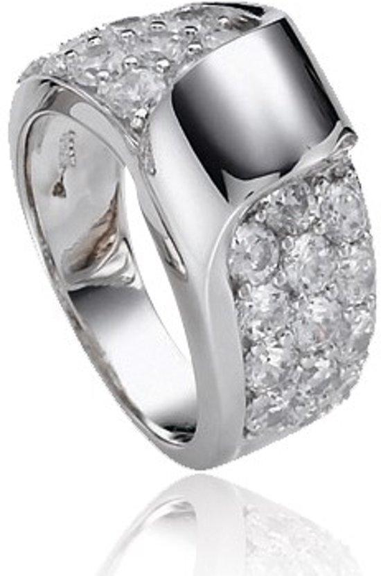 Classics&amp;More - Zilveren ring met steen Pav‚ gezet met, Sieraden, Tassen en Uiterlijk, Ringen, Verzenden