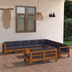 vidaXL 10-delige Loungeset met donkergrijze kussens, Tuin en Terras, Verzenden, Nieuw, Hardhout, Loungeset