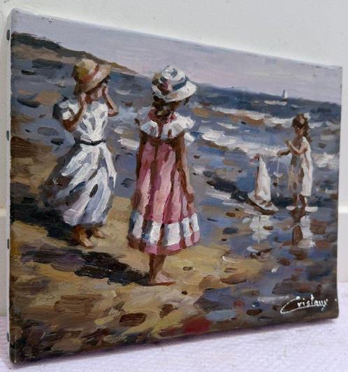 Francis Cristaux (1950) - Fillettes au bord de Mer et le, Antiek en Kunst, Kunst | Schilderijen | Klassiek