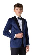 Donkerblauwe Velvet Blazer Jongen Tiener OppoSuits, Kinderen en Baby's, Carnavalskleding en Verkleedspullen, Nieuw, Verzenden