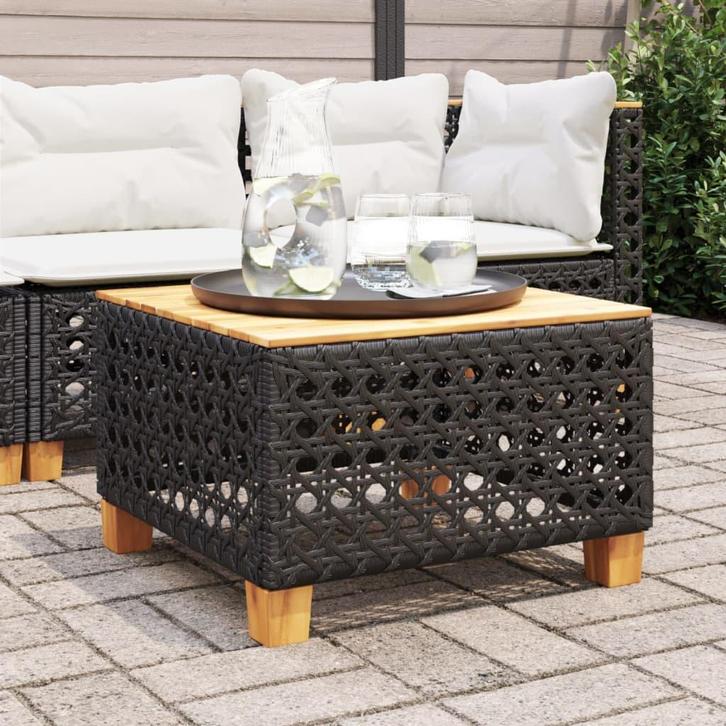 vidaXL Tuintafel 55x55x36 cm poly rattan en acaciahout zwart, Tuin en Terras, Tuintafels, Nieuw, Verzenden