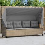 vidaXL Ligbed met luifel en kussen poly rattan beige, Verzenden, Nieuw