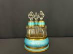 Parfumfles - Emaille, Kristal, Messing - Blauw gequilleerd