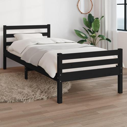 vidaXL Bedframe massief hout zwart 100x200 cm, Huis en Inrichting, Slaapkamer | Bedden, 100 cm, 200 cm, Zwart, Eenpersoons, Nieuw