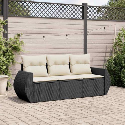 vidaXL 3-delige Loungeset met kussens poly rattan zwart, Tuin en Terras, Tuinsets en Loungesets, Loungeset, Nieuw, Rotan, Verzenden