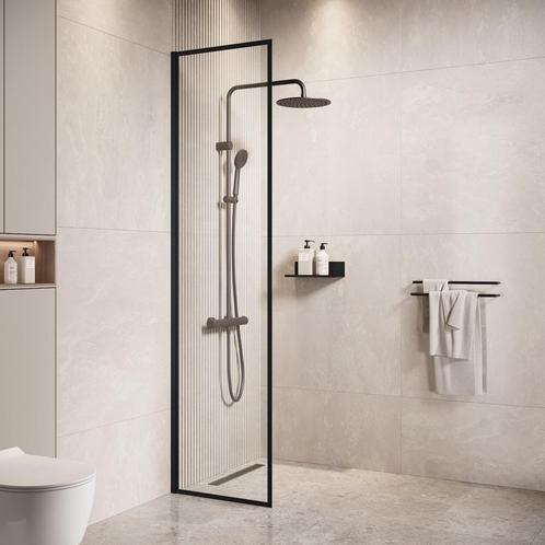 Douchewand Georgia 40 x 200 cm Zwart – Inloopdouche 8 mm, Doe-het-zelf en Verbouw, Sanitair, Nieuw, Douche, Verzenden