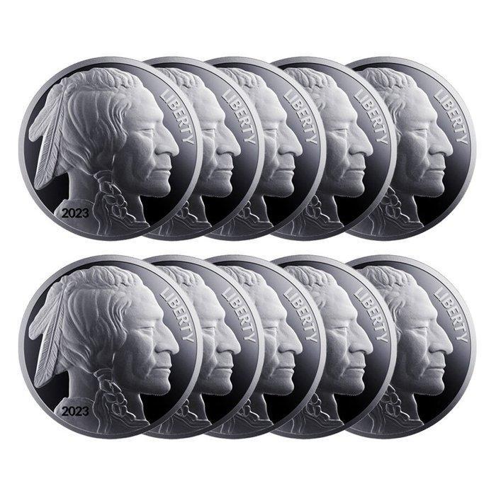 Verenigde Staten. 10 x 2023 1 oz American Silver Buffalo, Postzegels en Munten, Edelmetalen en Baren