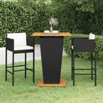 vidaXL 3-delige Tuinbarset met kussens poly rattan zwart, Verzenden, Nieuw, Rotan, 2 zitplaatsen