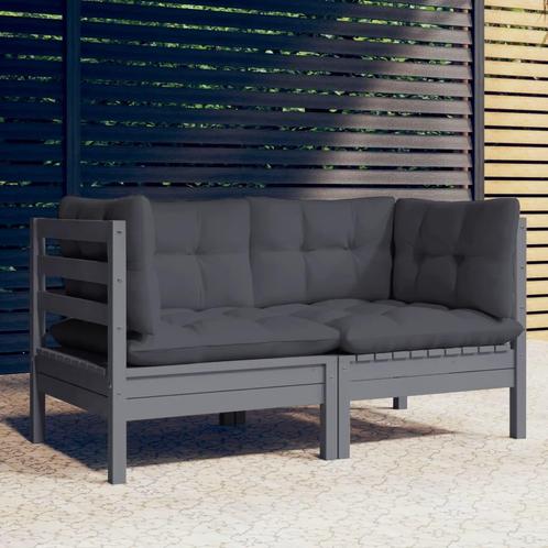 vidaXL Tuinbank 2-zits met antraciet kussens massief, Tuin en Terras, Tuinsets en Loungesets, Nieuw, Verzenden