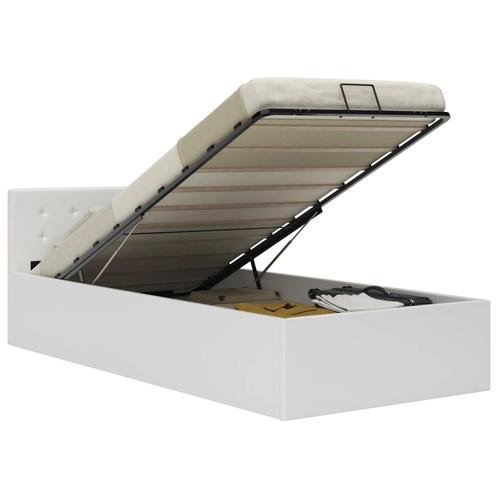 vidaXL Bedframe met opslag hydraulisch kunstleer wit 100x200, Huis en Inrichting, Slaapkamer | Bedden, 100 cm, 200 cm, Wit, Eenpersoons