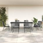 vidaXL 7-delige Tuinset textileen en staal zwart, Verzenden, 6 zitplaatsen, Nieuw, Rvs
