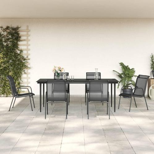 vidaXL 7-delige Tuinset textileen en staal zwart, Tuin en Terras, Tuinsets en Loungesets, Tuinset, Nieuw, 6 zitplaatsen, Rvs, Verzenden