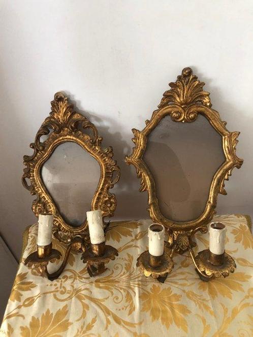 Wandkandelaar (2) - Hout, IJzer, Set wanddecoraties in, Antiek en Kunst, Antiek | Overige Antiek