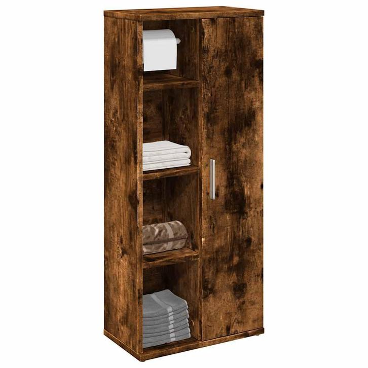 vidaXL Badkamerkast met rolhouder 39x22x90 cm gerookt, Huis en Inrichting, Badkamer | Badkamermeubels, Nieuw, Verzenden
