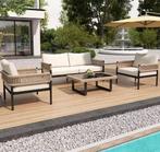 Tuin Loungeset 4-delig – IJzer, Glas &amp; Gevlochten Touw, Verzenden, Nieuw