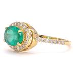 Statement ring - 14 karaat Geel goud - 1.43ct. tw. Smaragd -, Sieraden, Tassen en Uiterlijk, Antieke sieraden