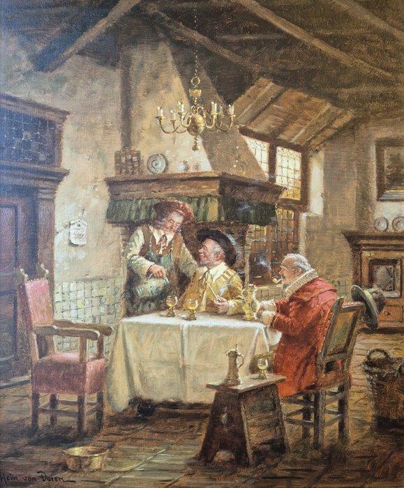 Hein van Doren (1930-2003) - Gesellige Runde in der Stube, Antiek en Kunst, Kunst | Schilderijen | Klassiek