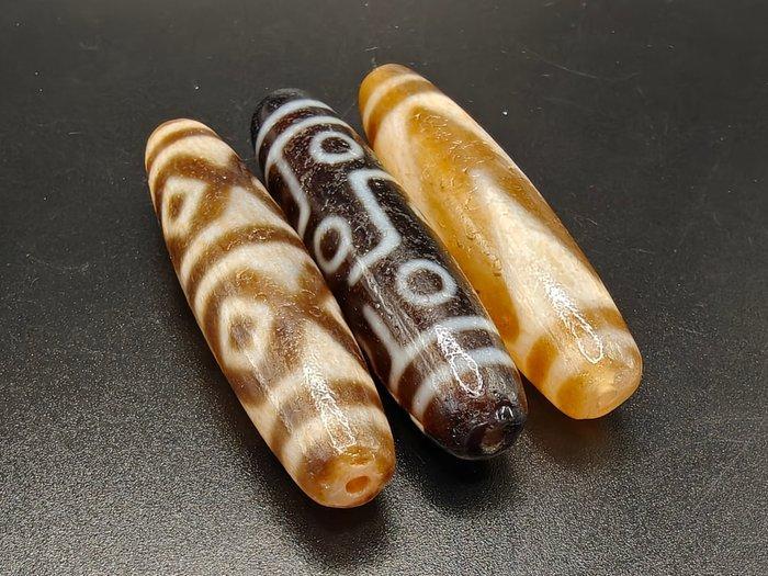 Oude Tibetaanse Agaat 9 Ogen, 6 Ogen & Tijgertand Dzi - Voor, Verzamelen, Mineralen en Fossielen