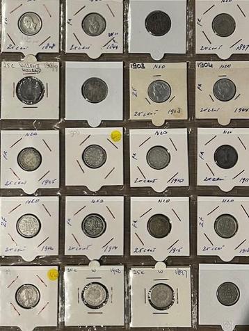 Nederlandse zilveren kwartjes - periode 1849-1925 - 20 stuks beschikbaar voor biedingen