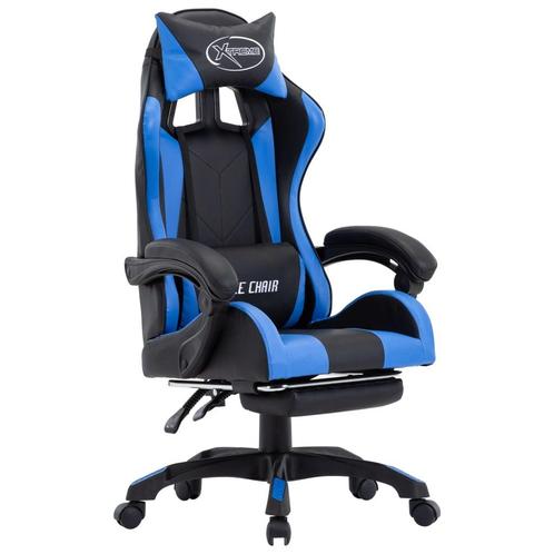 vidaXL Racestoel met voetensteun kunstleer blauw en zwart, Huis en Inrichting, Bureaus, Nieuw, Verzenden