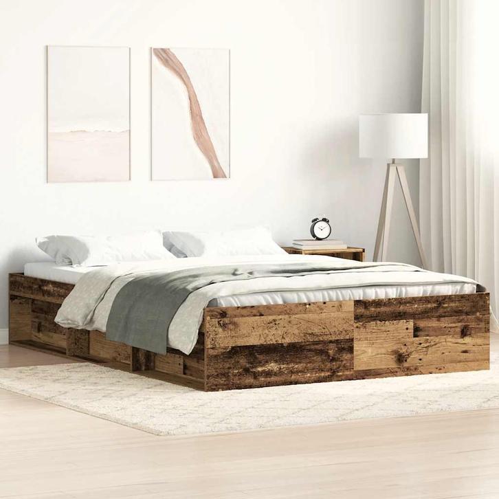vidaXL Bedframe zonder matras 140x200 cm bewerkt hout oud, Huis en Inrichting, Slaapkamer | Bedden, 140 cm, 200 cm, Bruin, Tweepersoons