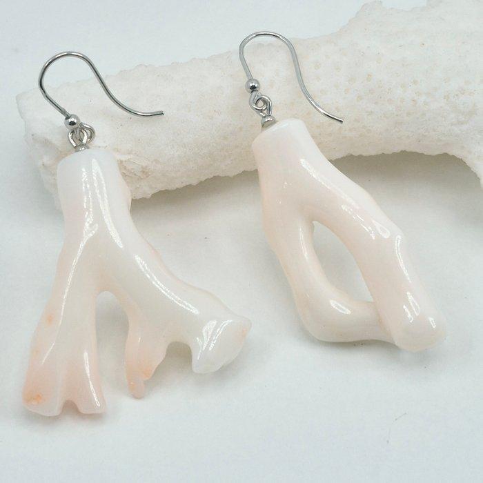 Koraal - Zilver - Oorbellen - Roze koraal, Antiek en Kunst, Curiosa en Brocante