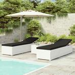 vidaXL 3-delige Ligbeddenset met theetafel poly rattan wit, Tuin en Terras, Verzenden, Nieuw