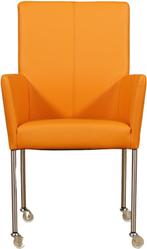 Oranje leren moderne eetkamerstoel - poot rond rvs met wiel, Nieuw, Leer, Ophalen of Verzenden, Eén